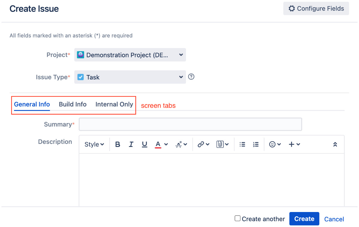 Figure 6.4 – Screen tabs 