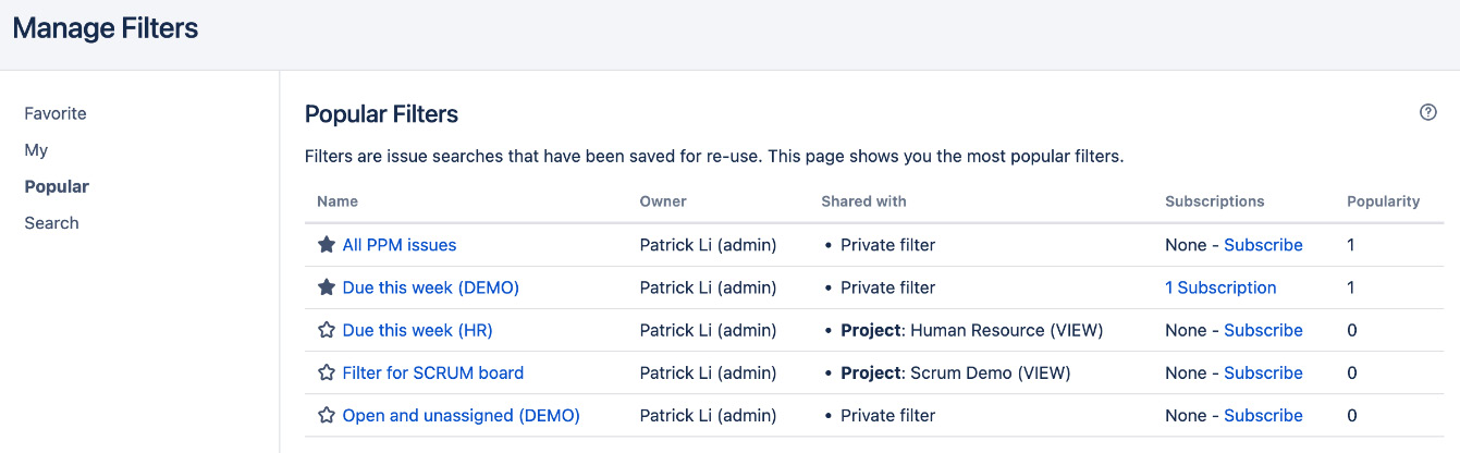 Figure 10.6 – Manage Filters page 
