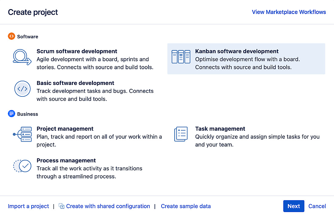 Figure 3.11 – Creating a Kanban project 