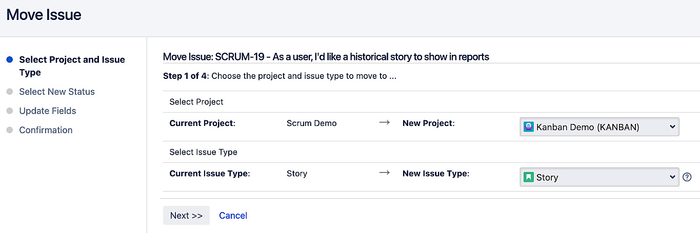 Figure 4.6 – Move Issue step 1 