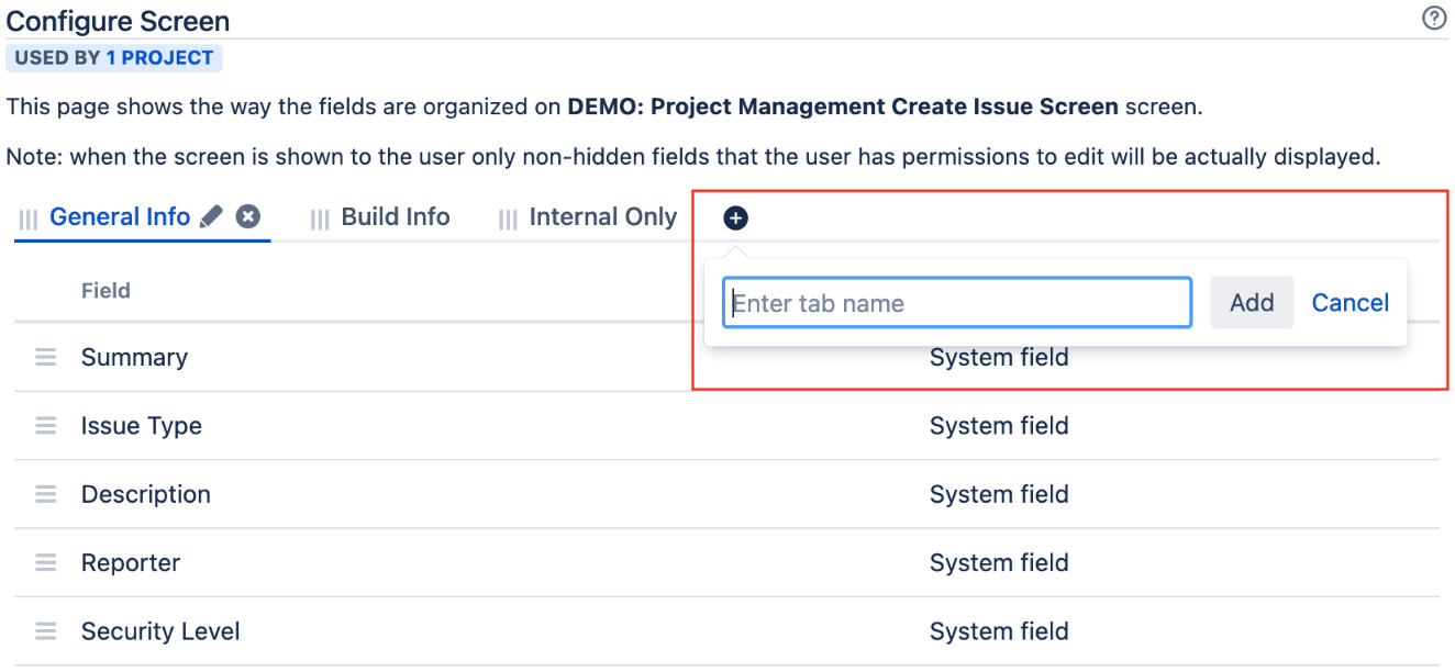 Figure 6.5 – Adding a new screen tab 