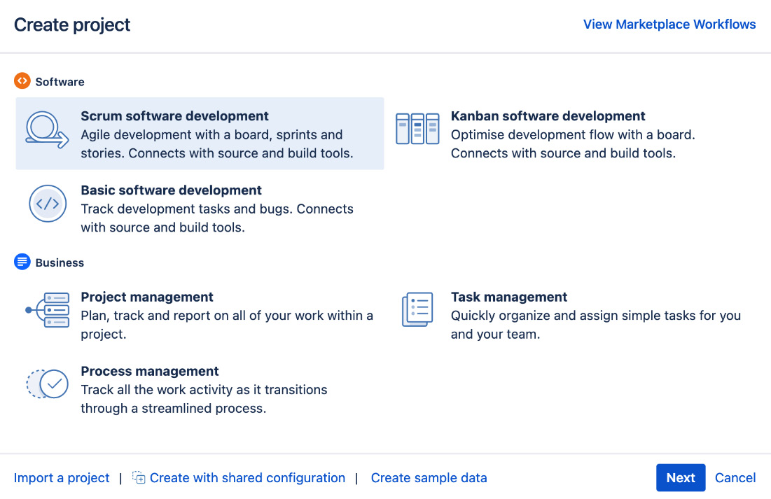 Figure 3.1 – Creating a Scrum project 