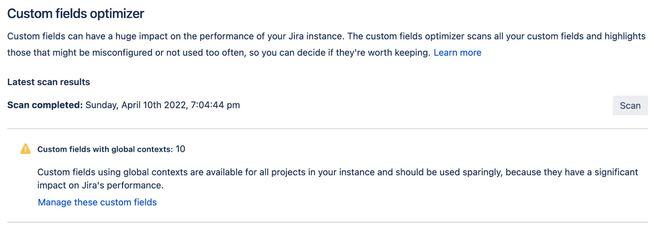 Figure 5.9 – Optimize custom fields 