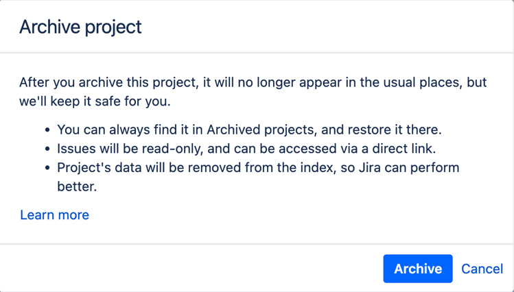 Figure 2.14 – Archive project – confirmation 