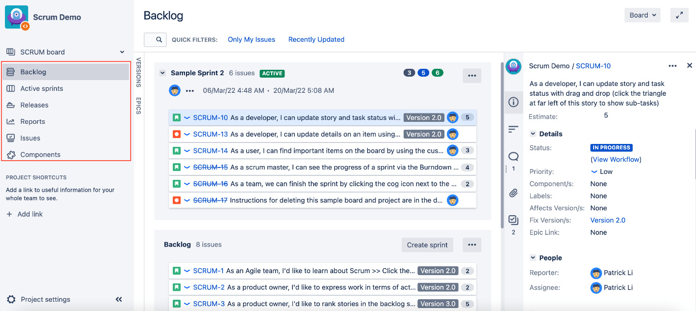 Figure 3.2 – Scrum interface 