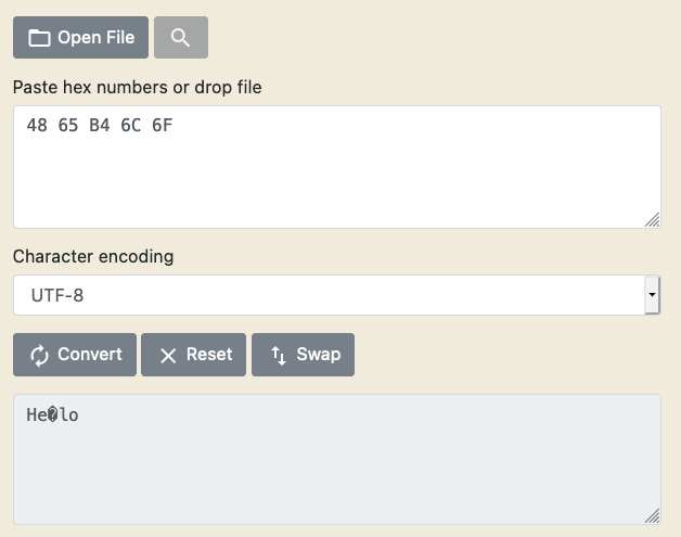 Figure 2.2 – Certain byte sequences such as B4 cannot be represented as UTF-8 text 