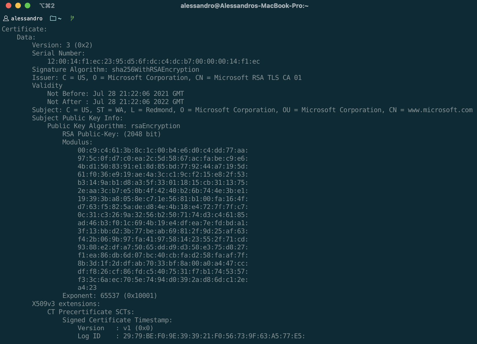 Figure 6.1 – Part of the certificate for microsoft.com, decoded 