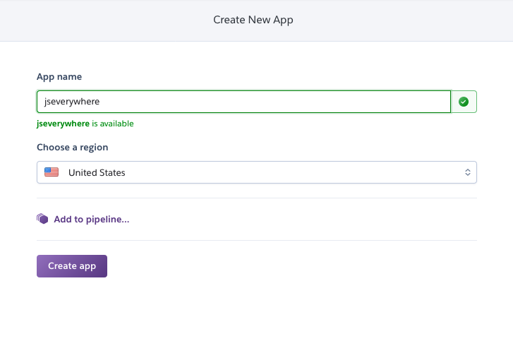 A screenshot of the Heroku app name screen