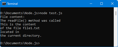Figure 6.9 – Displaying file contents using the non-blocking readFile() method 