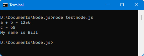 Figure 1.7 – Running the program under Node.js 