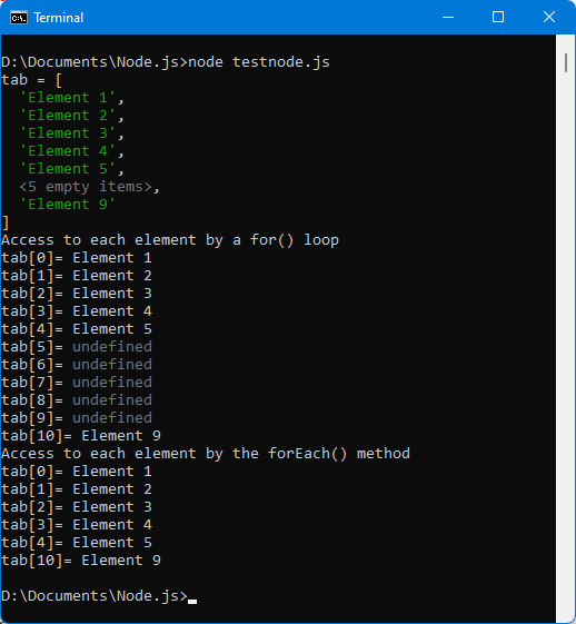 Figure 2.17 – Adding an element at index 10 of the array 