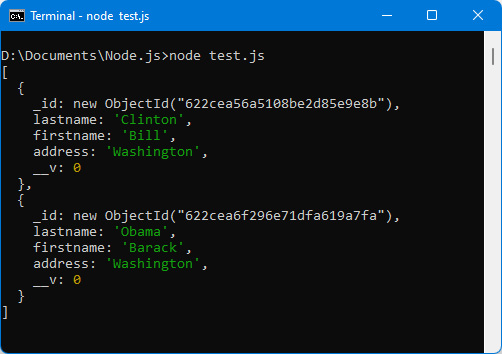 Figure 8.8 – Displaying search results with find(conditions, callback) 