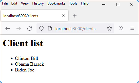 Figure 7.10 – List of clients displayed by the each statement 