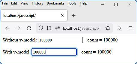 Figure 3.18 – Editing an input field with v-model 