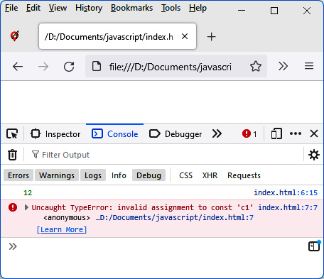 Figure 1.5 – Error when modifying a constant value 