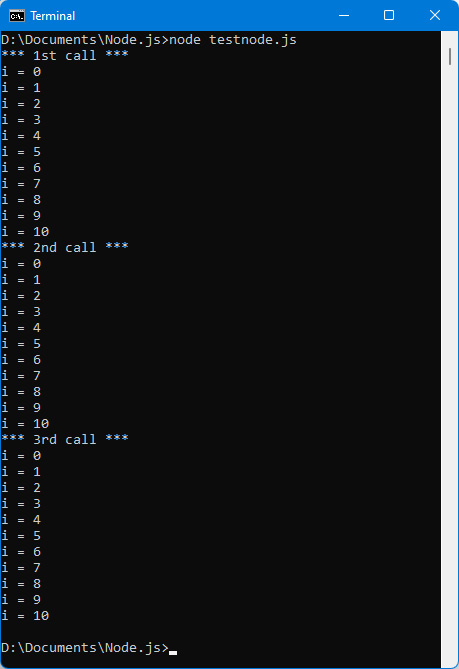 Figure 1.20 – Successive calls to the display_10_first_integers() function 