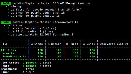 Figure 4.3 – A successful test run for a pair of pure functions