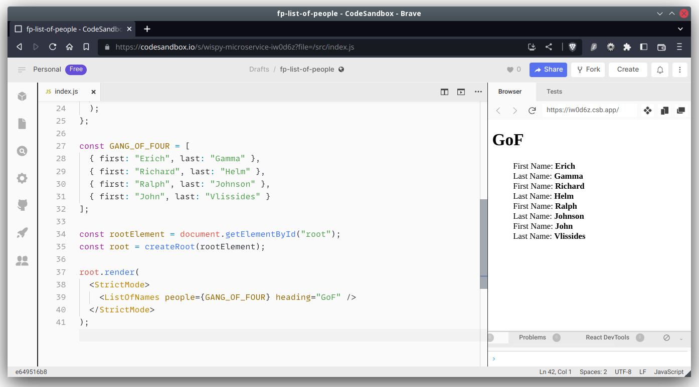 Figure 11.1 – The original version of our components shows a (not much to speak about) list of names