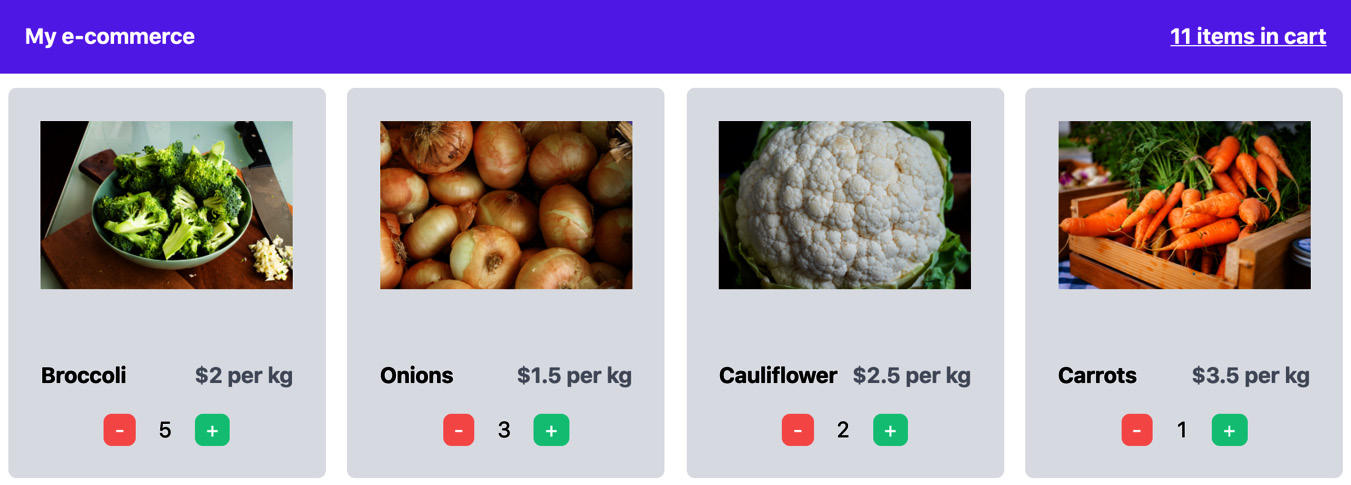 Figure 5.1 – A link between product cards and items in the cart 