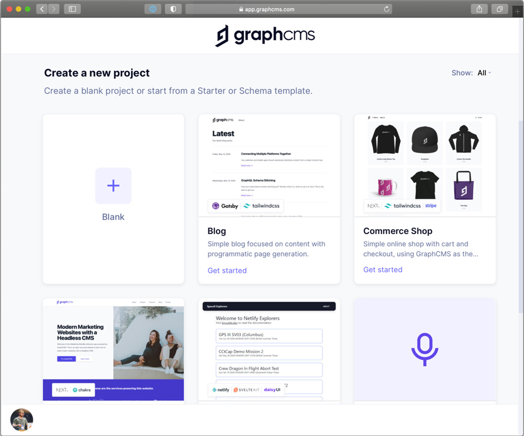 Figure 13.1 – The GraphCMS dashboard 
