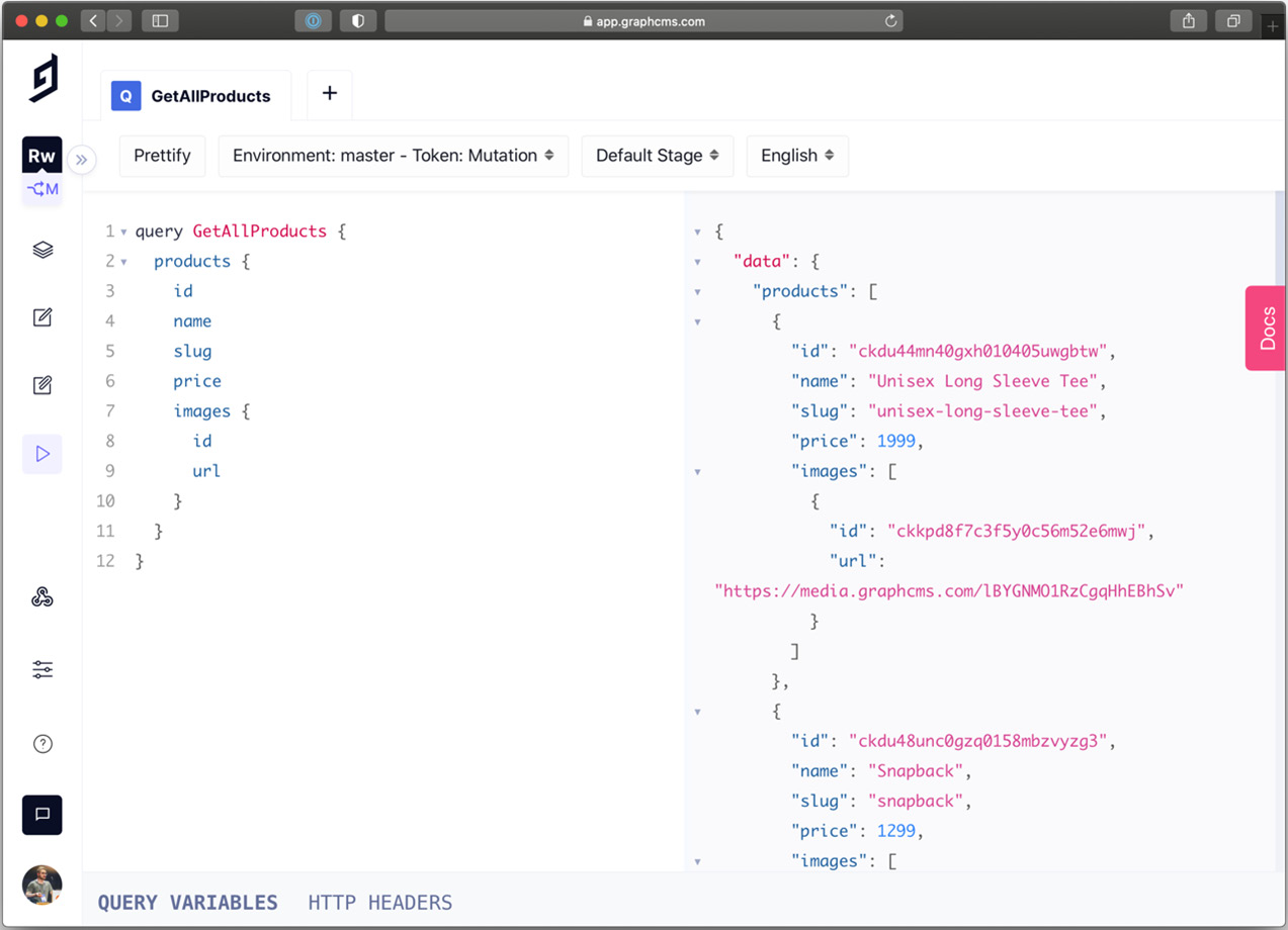 Figure 13.3 – GraphCMS API Playground 