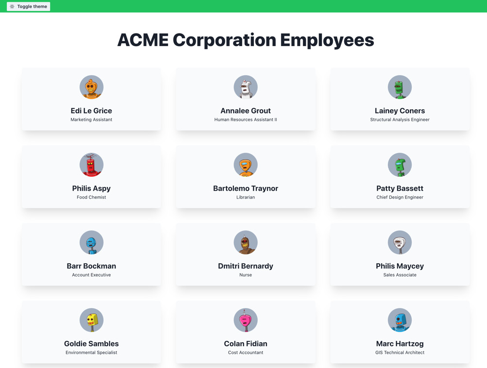Figure 7.4 – Employee directory home page in light mode 
