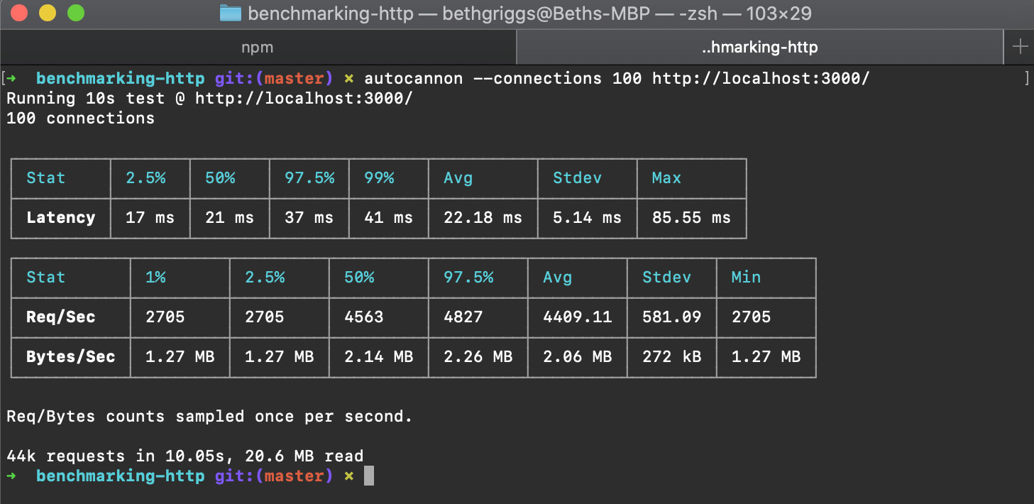 Figure 10.3 – autocannon results summary 
