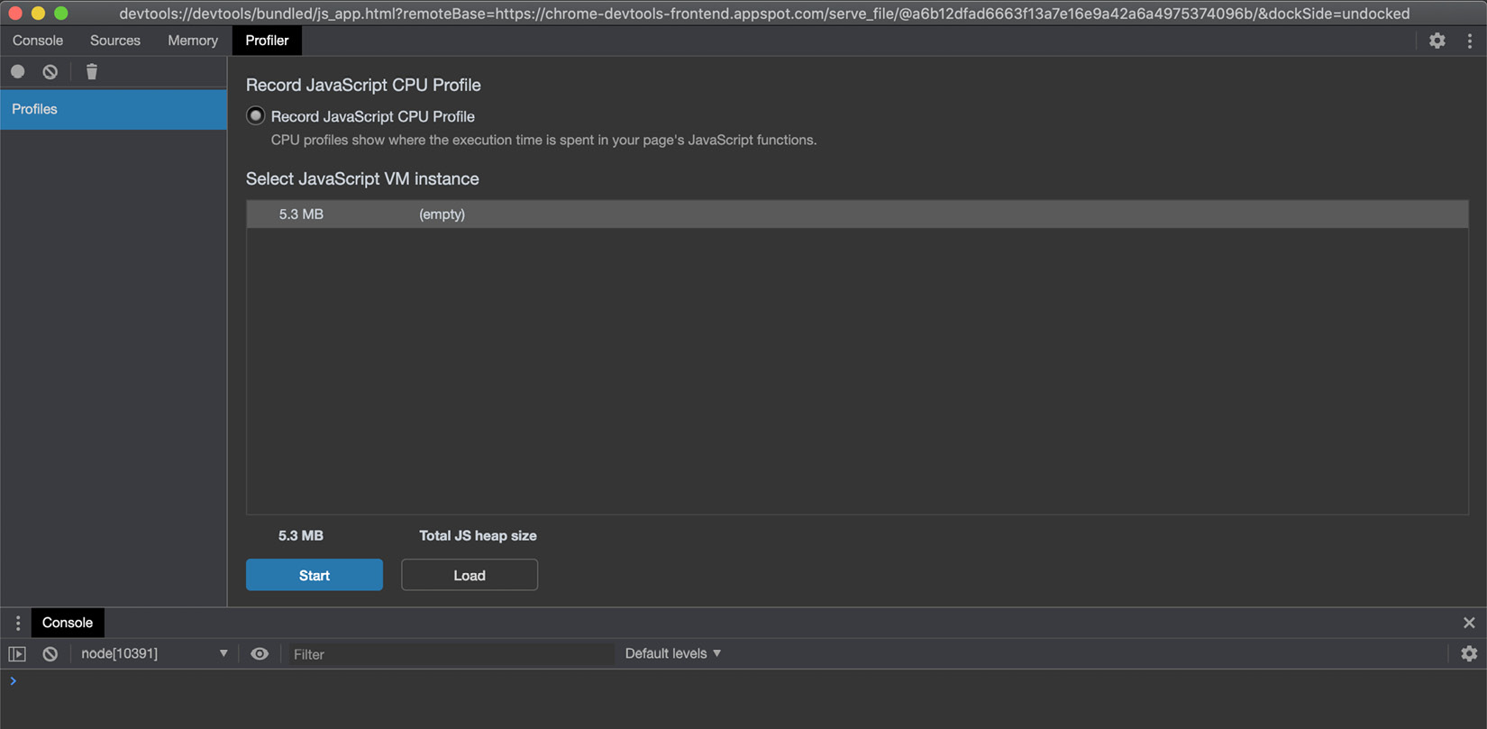 Figure 10.15 – The Chrome DevTools Profiler interface 