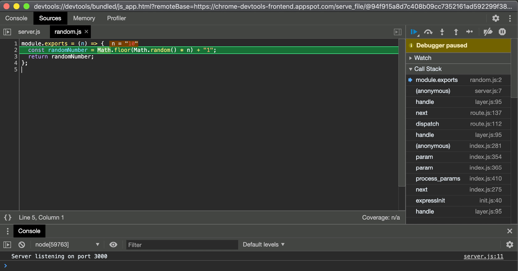 Figure 12.6 – Screenshot of the Chrome DevTools interface showing the random.js file 