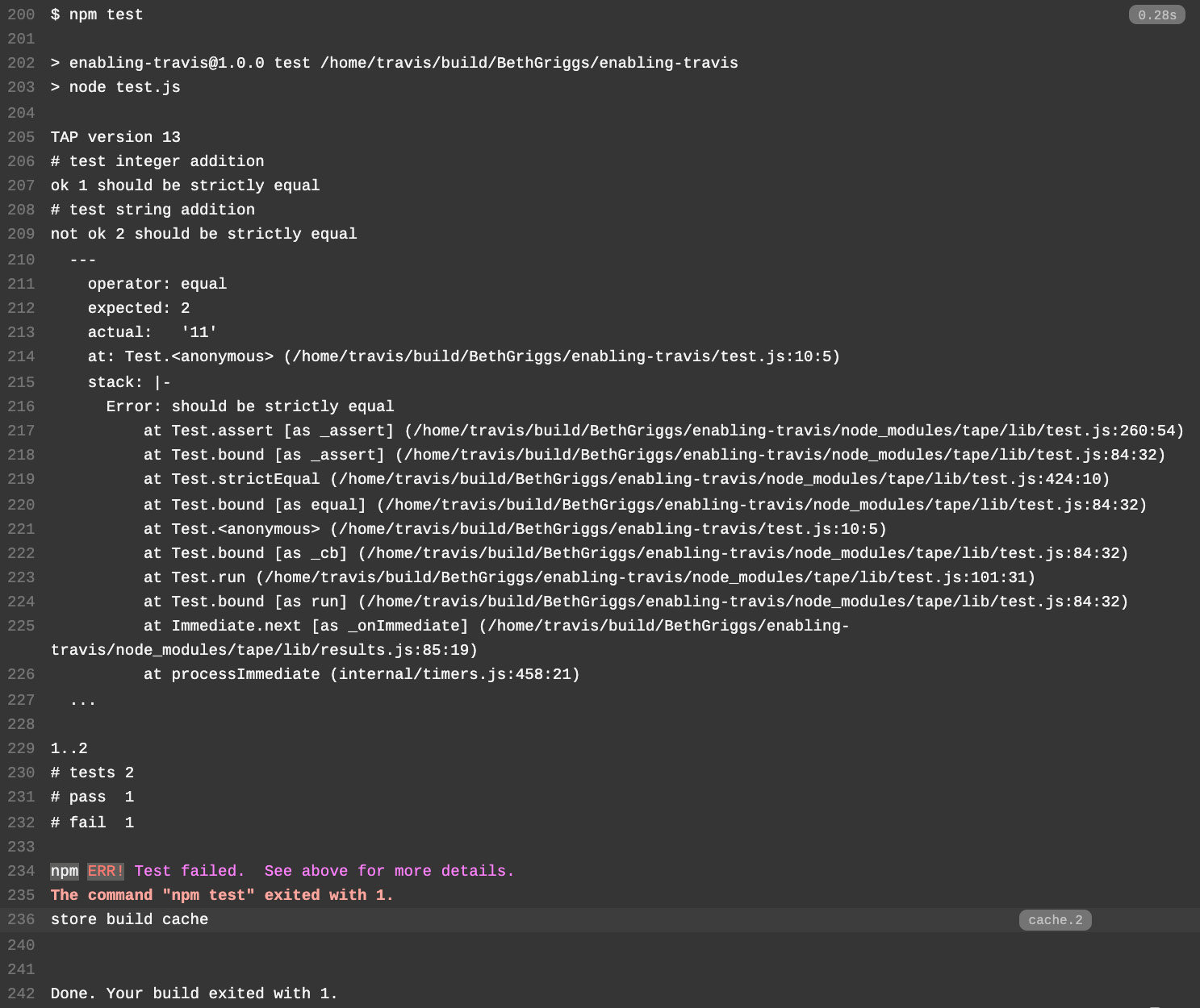 Fig. 8.10 – Travis CI build Job log 