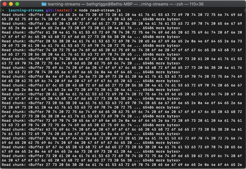 Figure 3.1 – Readable stream output of data chunks as they are read 