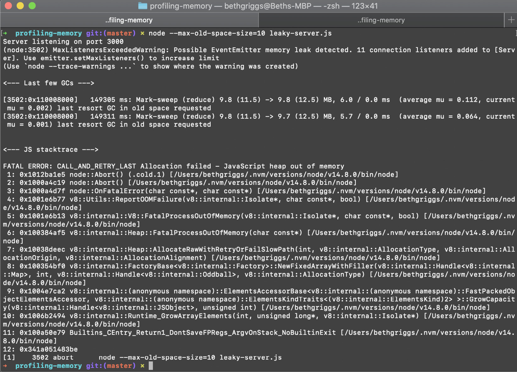 Figure 10.18 – JavaScript heap out of memory error 