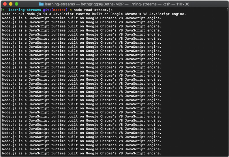 Figure 3.2 – Readable stream output of data chunks, in string form 