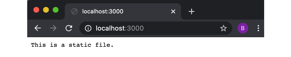 Figure 6.9 – Browser window depicting the string "This is a static file." 