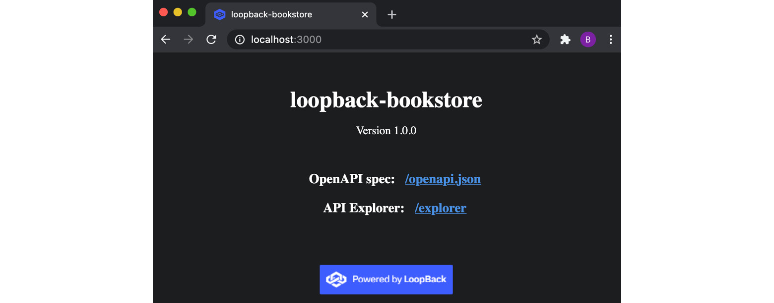 Figure 11.2 – The generated LoopBack home page for the loopback-bookstore application 