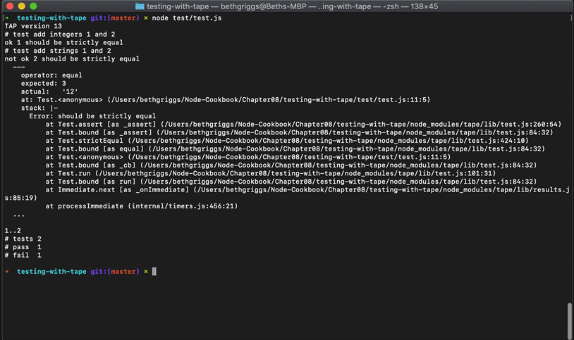 Figure. 8.1 – Terminal window showing a tape test summary  
