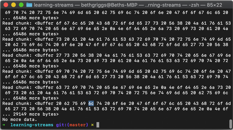 Figure 3.6 – Readable stream chunks' output 