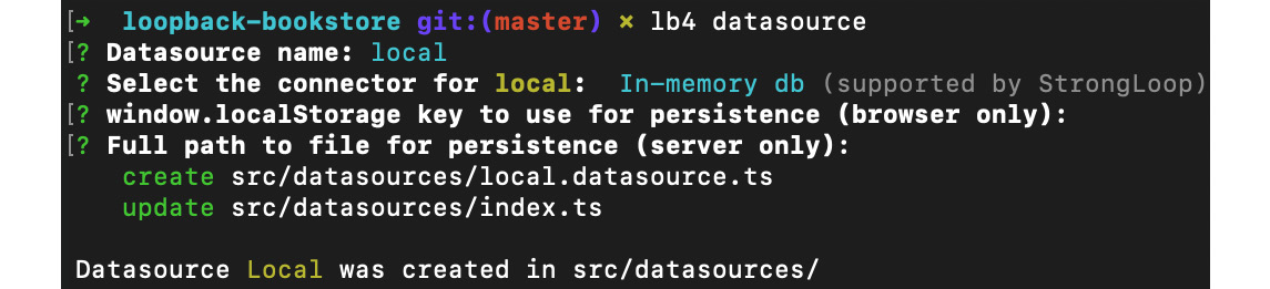 Figure 11.4 – Expected transcript of the LoopBack data source generator 