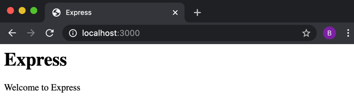 Figure 6.1 – Browser window depicting the "Welcome to Express" web page 