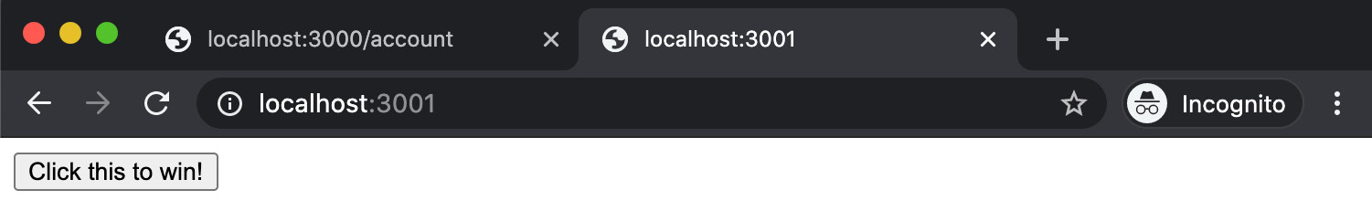 Figure 9.15 – Malicious CSRF web page showing a suspicious "Click this to win!" button 