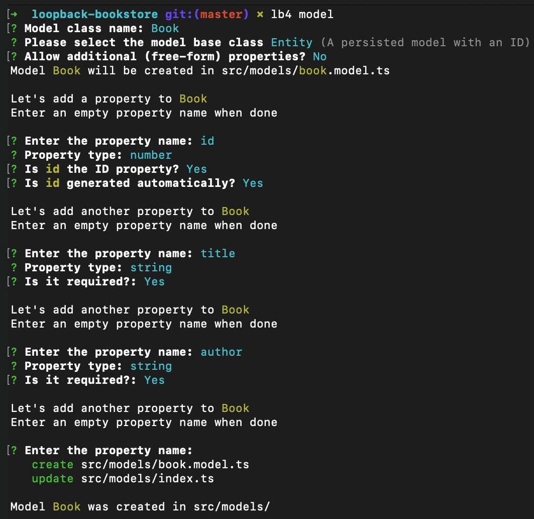 Figure 11.3 – Expected transcript of the LoopBack model generator 