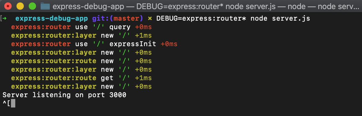 Figure 12.11 – Screenshot of a Terminal window depicting filtered debug logs for the web server  