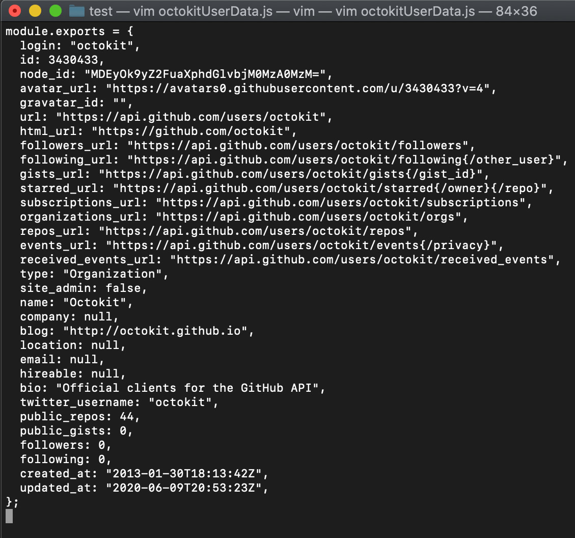 Fig. 8.5 – Expected source code for octokitUserData.js 