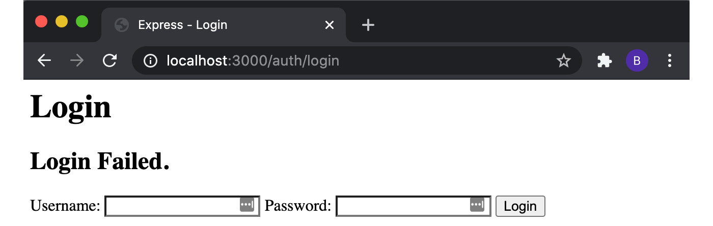 Figure 9.6 – The login form showing the "Login Failed." message 