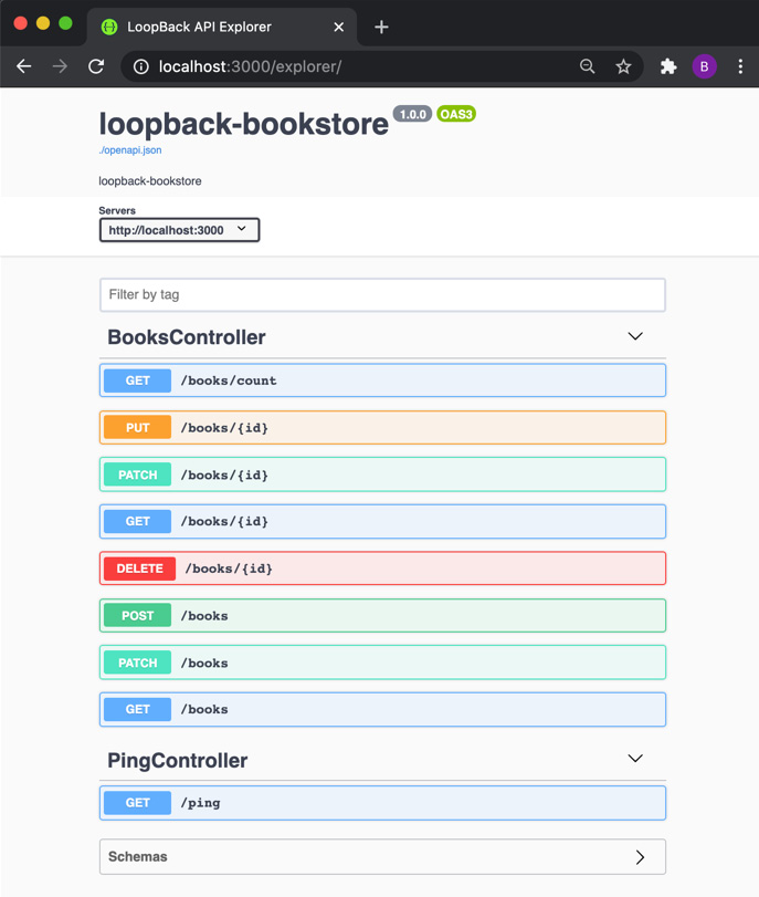 Figure 11.7 – LoopBack API explorer for the loopback-bookstore application 