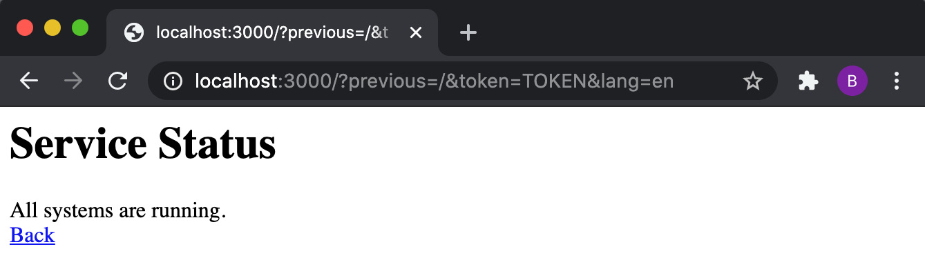 Figure 9.9 – Demonstrative service status web page showing "All systems are running." 