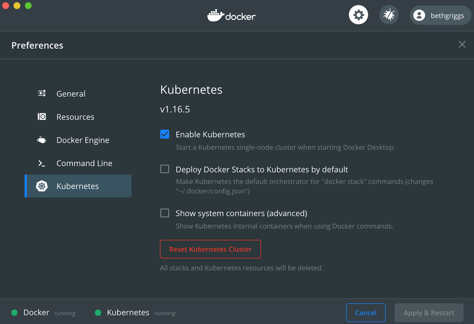 Figure 11.17 – The Docker for Desktop Kubernetes tab 