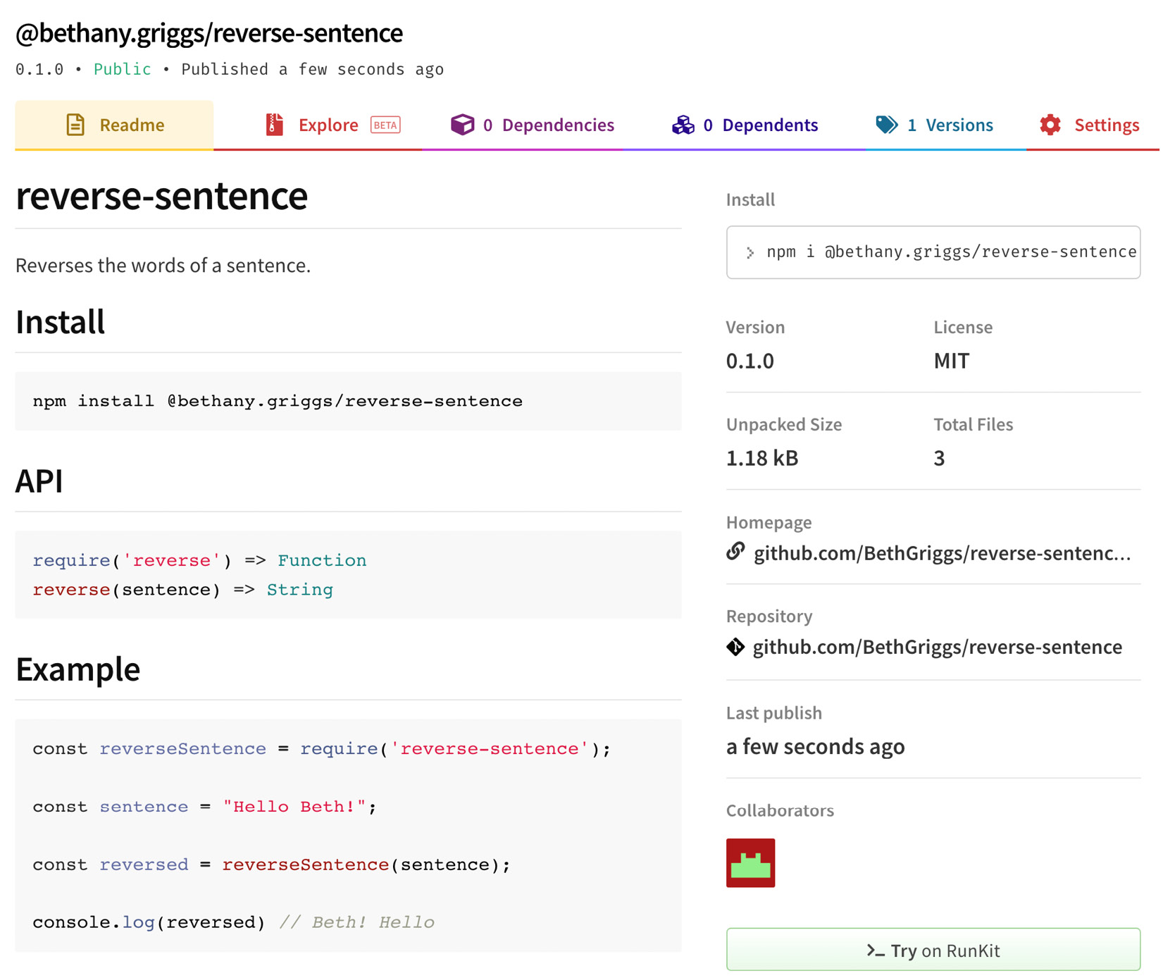 Fig. 5.4 npm module information on npmjs.com  