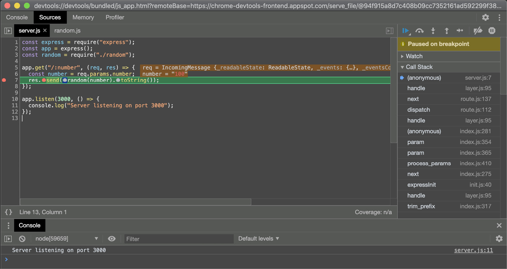 Figure 12.5 – Screenshot of the Chrome DevTools interface showing as paused on breakpoint 