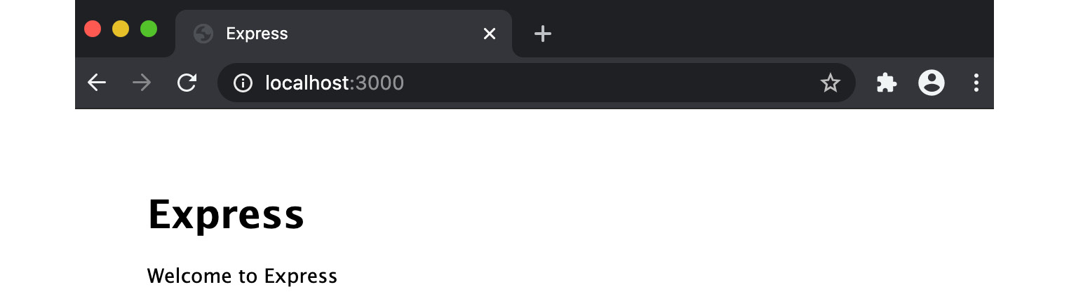 Figure 10.1 – Browser window showing the "Welcome to Express" web page  